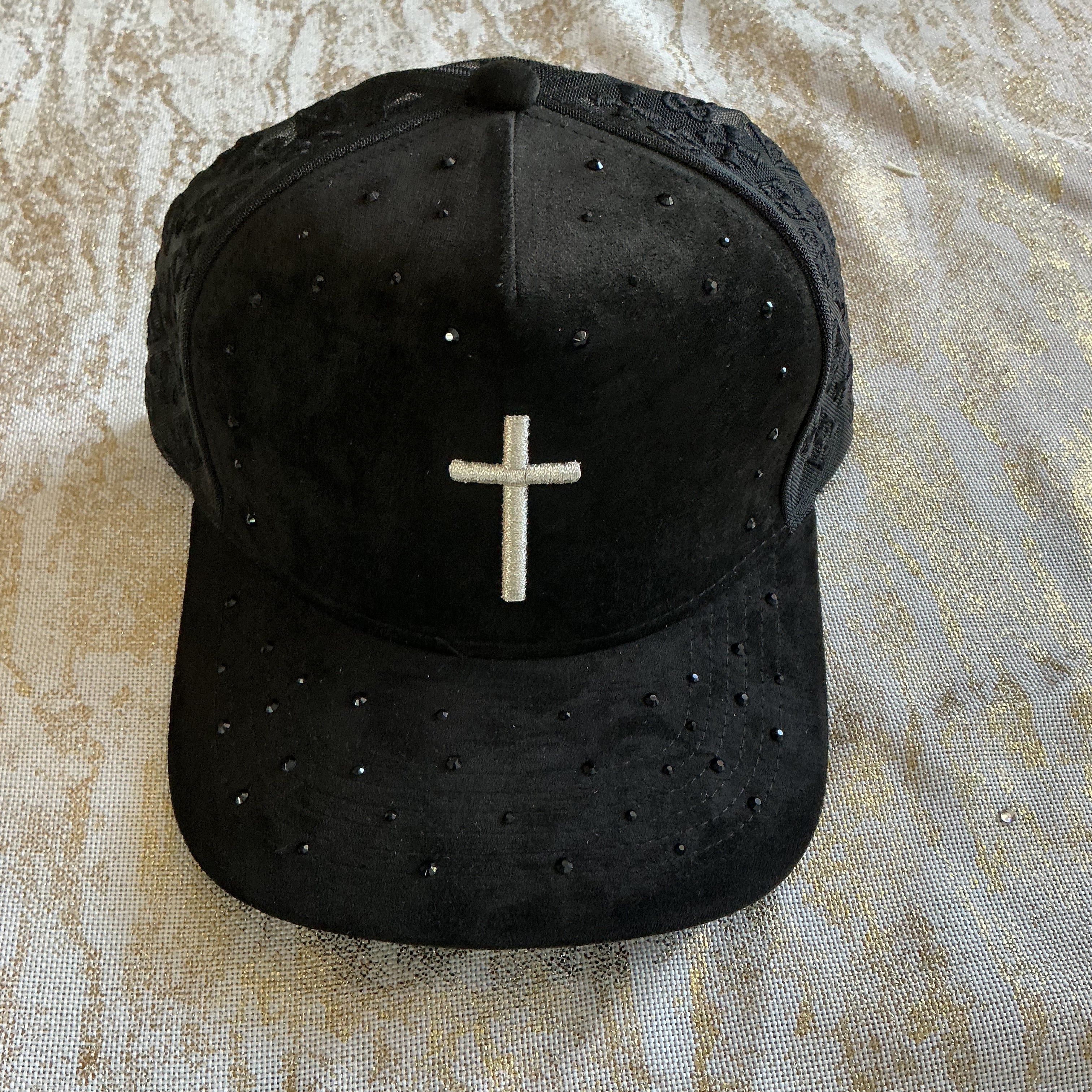 Bling black cross hat