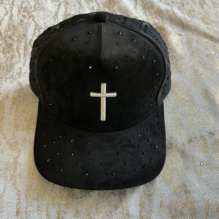 Bling black cross hat