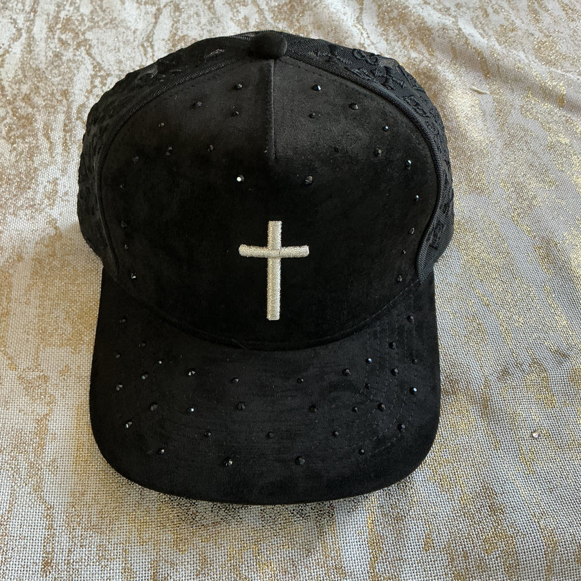 Bling black cross hat