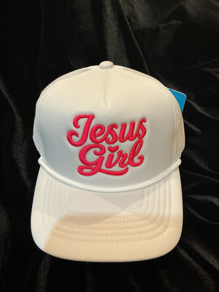 White Trucker hat JESUS GIRL