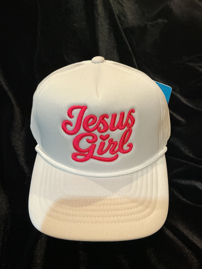 White Trucker hat JESUS GIRL